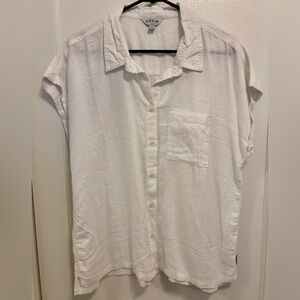 Orvis White Casual Button Down Shirt with Cap Sleeves